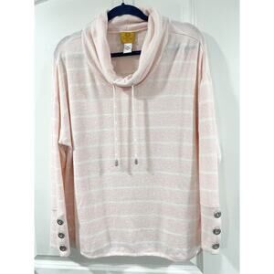 RUBY RD. Tunic Top LP Cream Pink Plaid Pullover Comfy Cozy Leisurewear